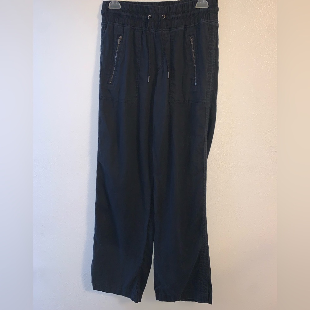 Athleta Black Linen Pants Elastic Waist Draw String Size 6